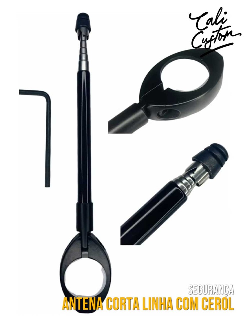 Antena corta linha de pipa para guidão de moto