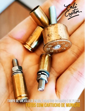 Tampa de válvula de pneu, parafusos de placa e banco feitos com cartucho de munição